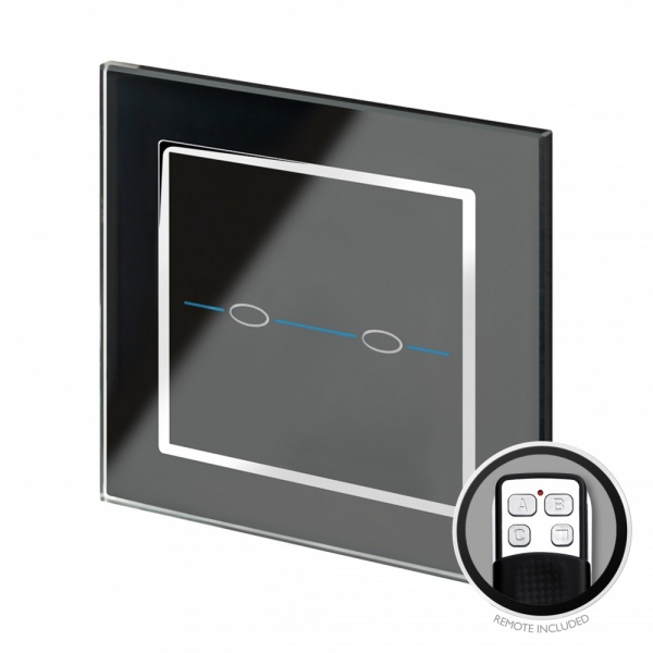 Crystal CT Touch & Remote Light Switch 2 Gang Black RetroTouch